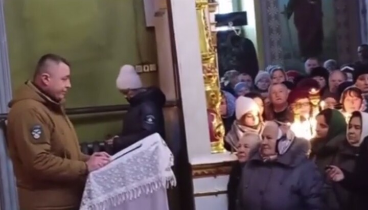 Raider assembly in St. Nicholas Cathedral in Kremenets. Photo: screenshot from the video of the Telegram channel "Watch on 'Pershy Kozatsky'"