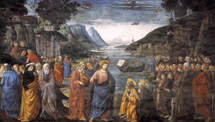 Povolání apoštolů, freska v Sixtinské kapli, Domenico Ghirlandaio. Zdroj: Wikipedie