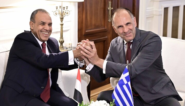 egyptský ministr zahraničí Badr Abdelattyhoministr řecký ministr zahraničí Georgios Gerapetritis Zdroj: Orthodoxtimes.com