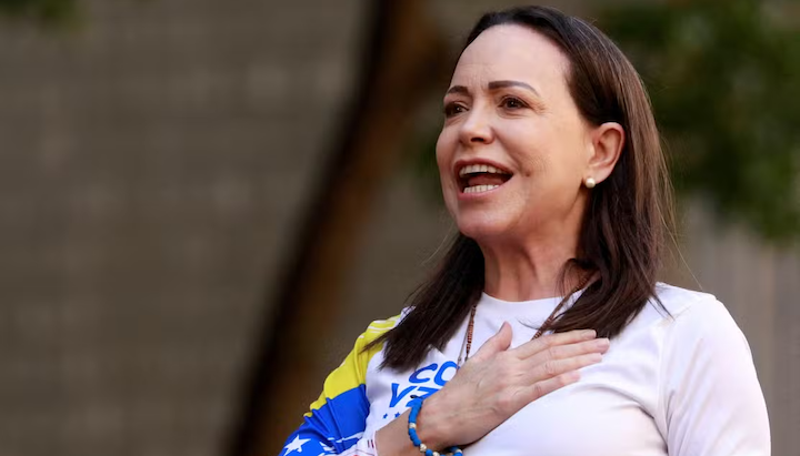 Venezuelská opoziční politička María Corina Machado na protestech před inauguraci prezidenta. Caracas, Venezuela, 9. ledna 2025. LEONARDO FERNANDEZ VILORIA / REUTERS