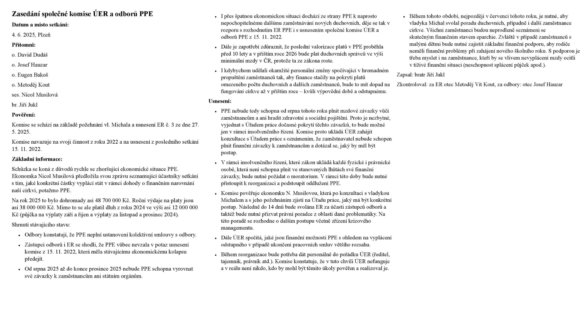 Eparchiální rada PPE upozorňuje na nevyplácení mezd a žádá zásah synodu фото 2