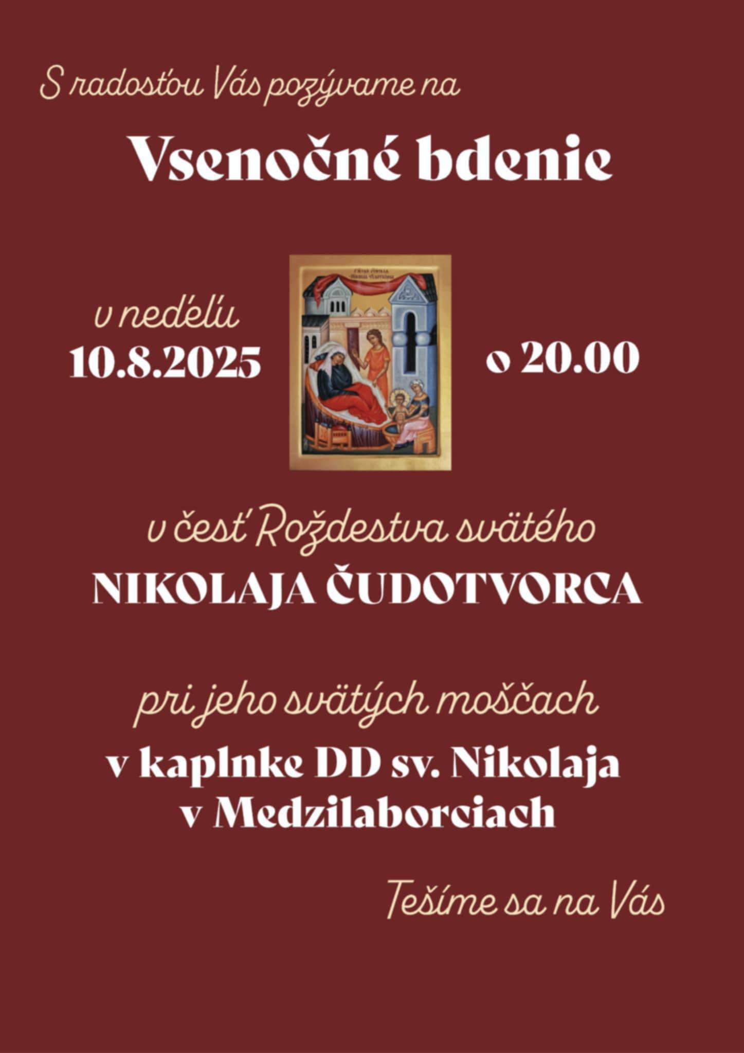 Medzilaborce zvou na Všenoční bdění k poctě sv. Mikuláše Divotvorce фото 1